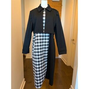 SAINT+SOFIA Black White Buffalo Check Plaid Trench Coat Dress Women's Size 12 XL